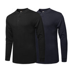 Mens Thermal Henley Long Sleeves Shirts // Black + Navy (S)