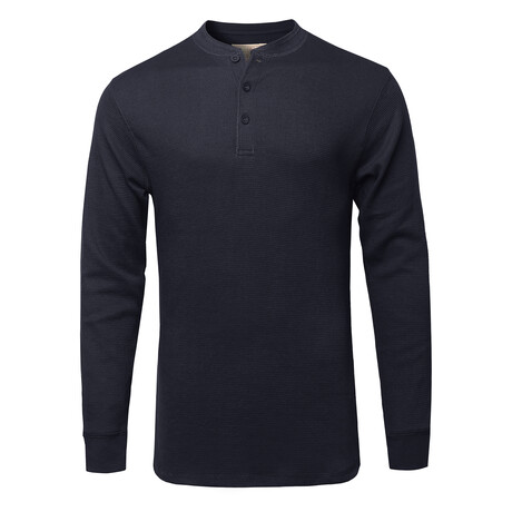 Mens Thermal Henley Long Sleeves Shirts // Navy (S)