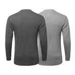 Mens Thermal Henley Long Sleeves Shirts // Charcoal + Grey (S)