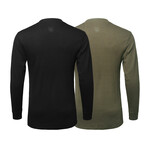 Mens Thermal Henley Long Sleeves Shirts // Black + Olive (XL)