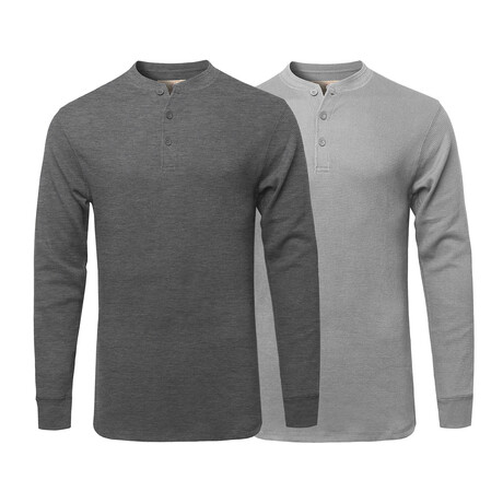 Mens Thermal Henley Long Sleeves Shirts // Charcoal + Grey (S)