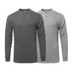 Mens Thermal Henley Long Sleeves Shirts // Charcoal + Grey (S)