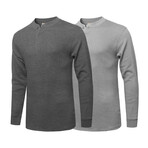 Mens Thermal Henley Long Sleeves Shirts // Charcoal + Grey (S)