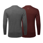 Mens Thermal Henley Long Sleeves Shirts // Charcoal + Burgundy (S)