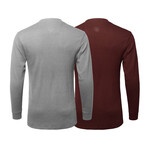 Mens Thermal Henley Long Sleeves Shirts // Grey + Burgundy (S)