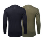 Mens Thermal Henley Long Sleeves Shirts // Navy + Olive (M)