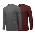 Mens Thermal Henley Long Sleeves Shirts // Charcoal + Burgundy (S)