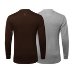Mens Thermal Henley Long Sleeves Shirts // Brown + Grey (M)