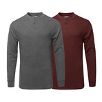 Mens Thermal Henley Long Sleeves Shirts // Charcoal + Burgundy (S)