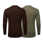 Mens Thermal Henley Long Sleeves Shirts // Brown + Olive (XL)