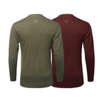 Mens Thermal Henley Long Sleeves Shirts // Olive + Burgundy (XL)