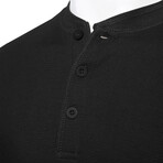 Mens Thermal Henley Long Sleeves Shirts // Black + Navy (S)