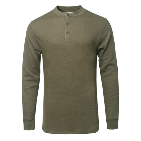 Mens Thermal Henley Long Sleeves Shirts // Olive (M)