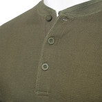 Mens Thermal Henley Long Sleeves Shirts // Navy + Olive (M)