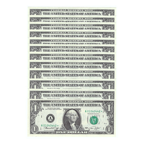 1974 $1 U.S. Federal Reserve Star Notes // 12 District Set ABCDEFGHIJKL // Deluxe Collector's Pouch