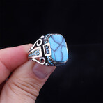 925 Sterling Silver Square Turquoise Stone Men's Ring V2 // Silver + Blue (9.5)