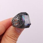 925 Sterling Silver Mystic Topaz Stone Men's Ring V1 // Silver + Black + Purple + Green (7.5)