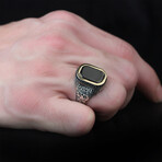 925 Sterling Silver Onyx Stone Men's Ring V2 // Silver + Black (8.5)