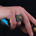 925 Sterling Silver Square Tiger's Eye Stone Men's Ring // Silver + Brown (10.5)