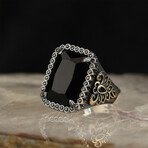 925 Sterling Silver Black Zircon Stone Men's Ring V3 // Silver + Black (8.5)