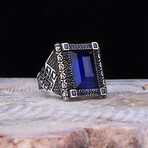 925 Sterling Silver Sapphire Stone Men's Ring // Silver + Blue (6.5)