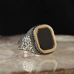 925 Sterling Silver Onyx Stone Men's Ring V2 // Silver + Black (8.5)