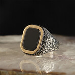 925 Sterling Silver Onyx Stone Men's Ring V2 // Silver + Black (8.5)