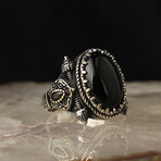 925 Sterling Silver Onyx Stone Men's Ring V3 // Silver + Black (9)