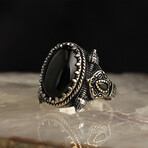 925 Sterling Silver Onyx Stone Men's Ring V3 // Silver + Black (9)