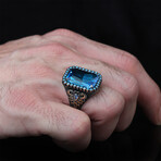 925 Sterling Silver Aquamarine Stone Men's Ring V2 // Silver + Blue (10)