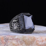 925 Sterling Silver Black Zircon Stone Men's Ring V1 // Silver + Black (10)