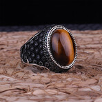 925 Sterling Silver Tiger's Eye stone Men's Ring // Silver + Brown (6.5)