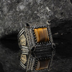 925 Sterling Silver Square Tiger's Eye Stone Men's Ring // Silver + Brown (10.5)