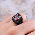 925 Sterling Silver Garnet Stone Men's Ring // Silver + Red (10.5)