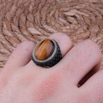 925 Sterling Silver Tiger's Eye stone Men's Ring // Silver + Brown (6.5)