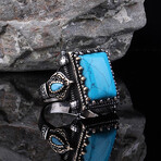 925 Sterling Silver Square Turquoise Stone Men's Ring V1 // Silver + Blue (6.5)