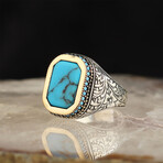 925 Sterling Silver Turquoise Stone Men's Ring // Silver + Blue (7)