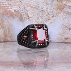925 Sterling Silver Garnet Stone Men's Ring // Silver + Red (10.5)