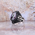 925 Sterling Silver Mystic Topaz Stone With Scale of Justice Men's Ring // Silver + Purple + Green + Blue (7.5)