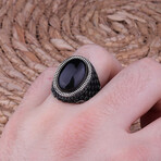 925 Sterling Silver Onyx Stone Men's Ring V1 // Silver + Black (10.5)