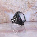 925 Sterling Silver Mystic Topaz Stone With Scale of Justice Men's Ring // Silver + Purple + Green + Blue (7.5)