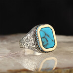 925 Sterling Silver Turquoise Stone Men's Ring // Silver + Blue (7)