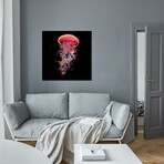 Electric Jellyfish World In Red by David Loblaw (18"H x 18"W x 0.75"D)