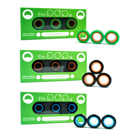 Fingears Magnetic Finger Rings // Small // Set of 3 (Blue-Black + Black-Green + Black-Orange)