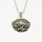 Dell Arte // 925 Sterling Silver Free Flying Eagle Medallion Pendant Necklace // Silver