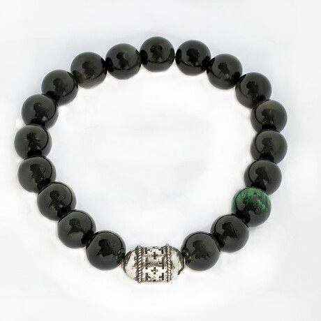 Dell Arte // Kongolese Rainbow Obsidian Beads Bracelet + 925 Sterling Silver Inserts // Multicolor