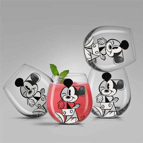 Disney Mickey Mouse Constructive Stemless Wine Glass // 15 oz // Set of 4