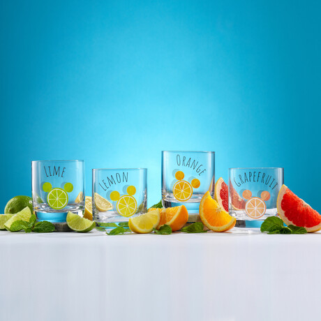 Disney Mickey Mouse Citrus Short Drinking Glass // 10 oz // Set of 4