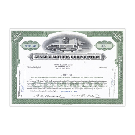 General Motors Stock Certificate // Shares Vary // 1960s-80s (Blue)