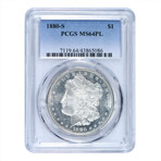 1880-S Morgan SilverDollar // PCGS Certified MS64 Proof Like // Deluxe Collector's Pouch
